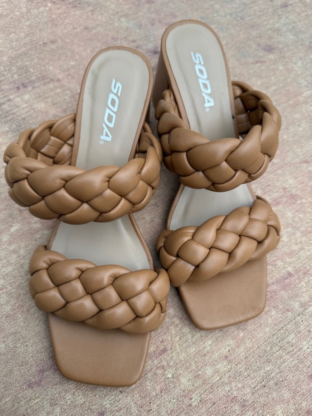 Soda Braided Double-Strap Slide Sandals in Tan